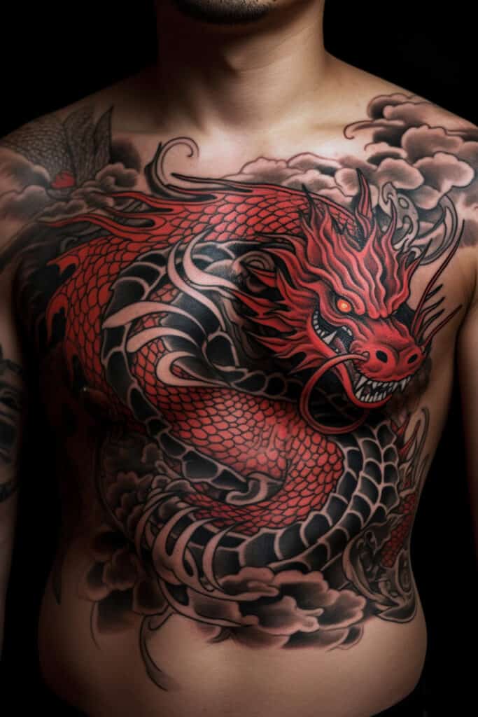 red dragon tattoo on chest